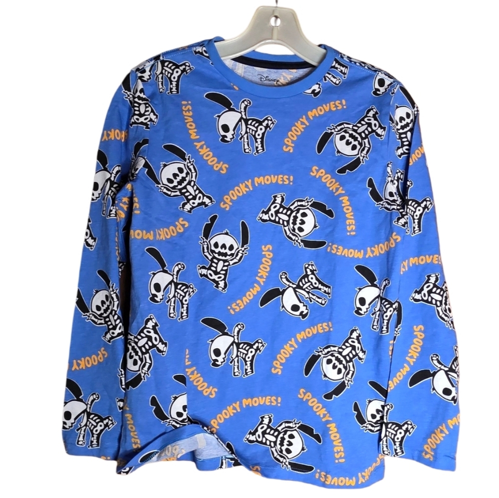 Disney Spotted Zebra Stitch Skeleton “Spooky Moves” Long Sleeve Tee Kids XL